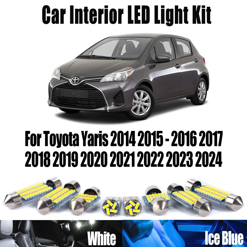 8-Piece LED Interior Light Kit for Toyota Yaris 2015 - 2019 - Canbus Dome Map Door Trunk Bulbs | AUTOKITSHOP