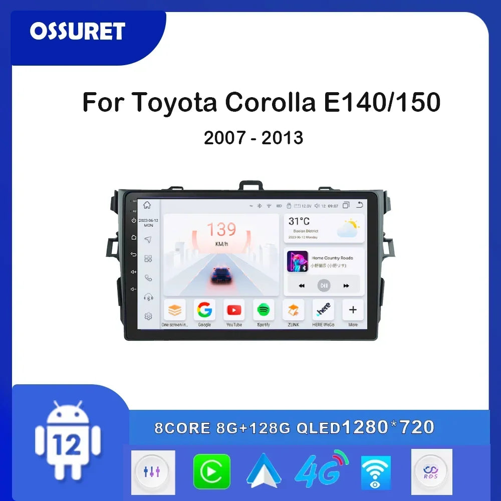 Android 13 For Toyota Corolla 2007 2008 2009 2010 2011 Car radio Multimedia player GPS nav