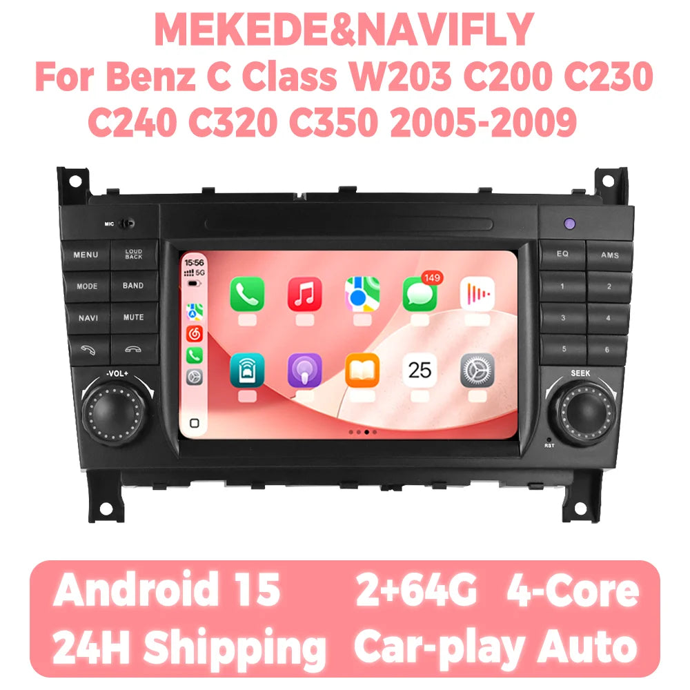 Wireless CarPlay Android Auto 7“ Car Radio For Mercedes Benz C Class W203 C200 C230 C240 C