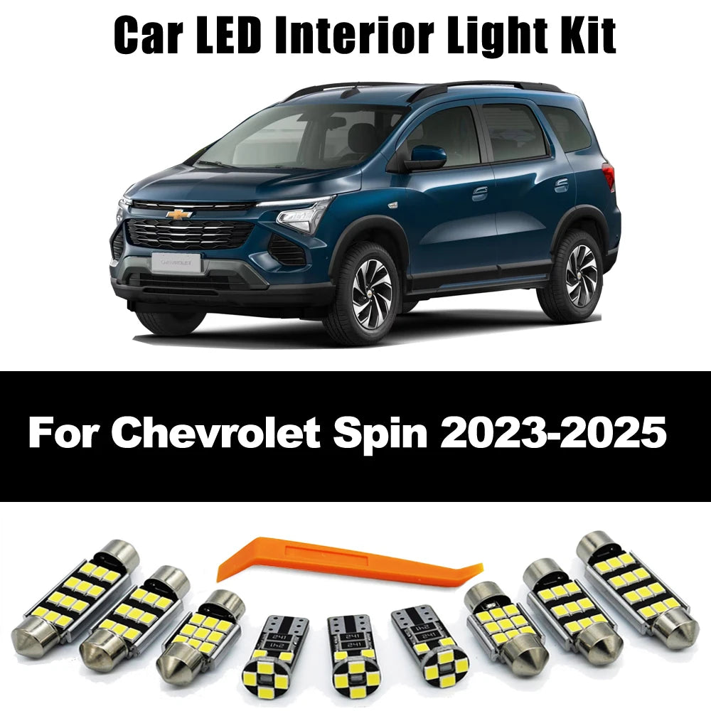 ZITWO 9Pcs Canbus LED Interior Light Bulb Kit For Chevrolet Chevy Spin 2023 2024 2025 Dome Reading Trunk Lamp Kit Accessories