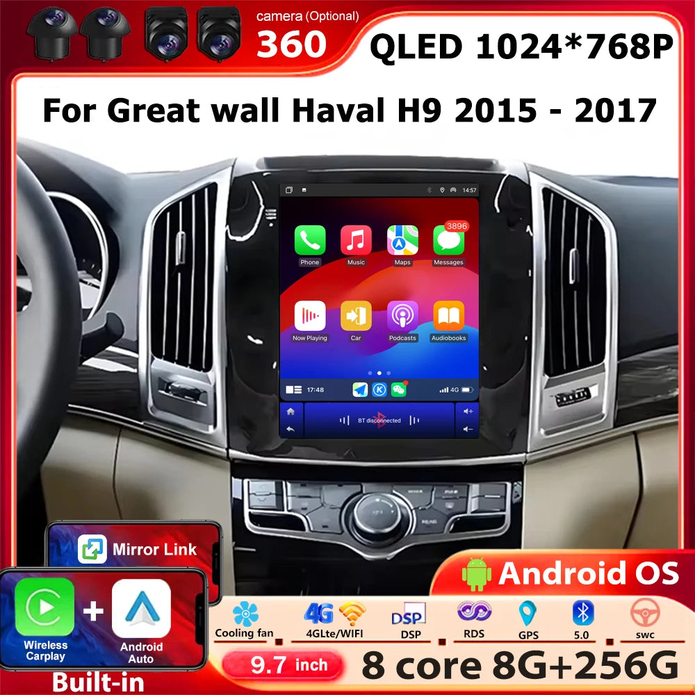 Android 16 Auto For Great wall Haval H9 2015 - 2017 Car Radio Multimedia Video Player GPS