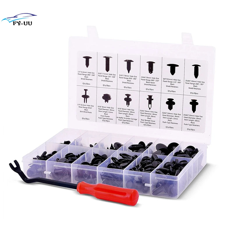 Retainers Assortment Auto Clips Push Retainers Set in Case fit for Most Ford GM Chrysler T