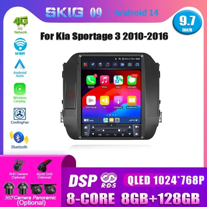 9.7inch For Kia Sportage 3 SL 2010 2011 2012 2013 2014 2015 2016 Car Radio Android 14 Mult