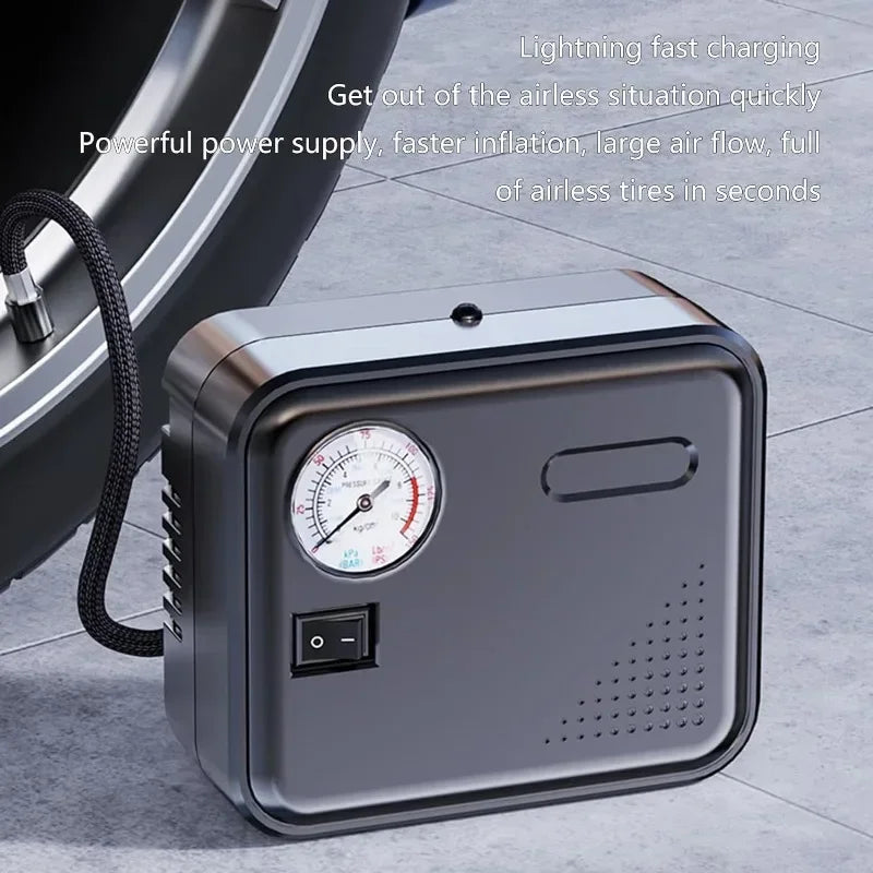 Car Tire Inflator DC 12V Car Air Compressor Auto Air Pump Pointer Type Tire Pressure Display Ele - Automotive LED Light
