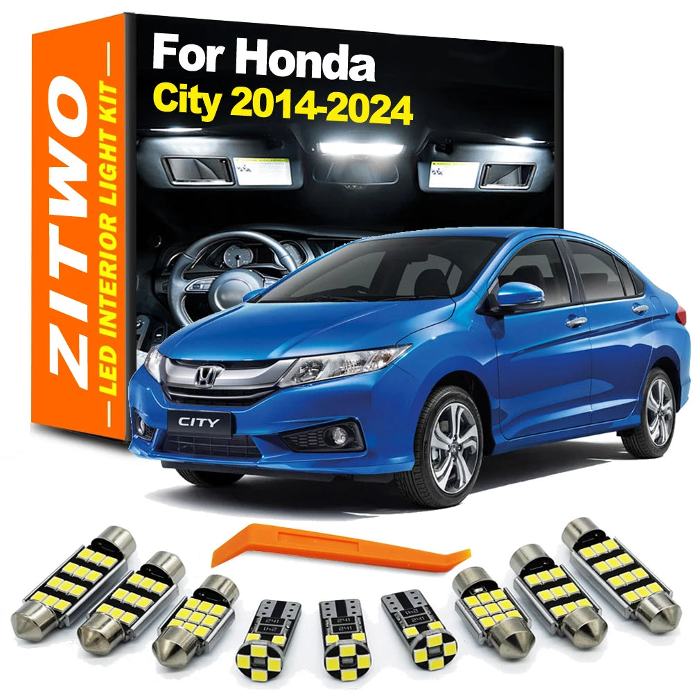 ZITWO 8Pcs LED Bulb Interior Indoor Light Kit For Honda City Sedan Hatchback 2014- 2020 2021 2022 2023 2024 License Plate Lamp