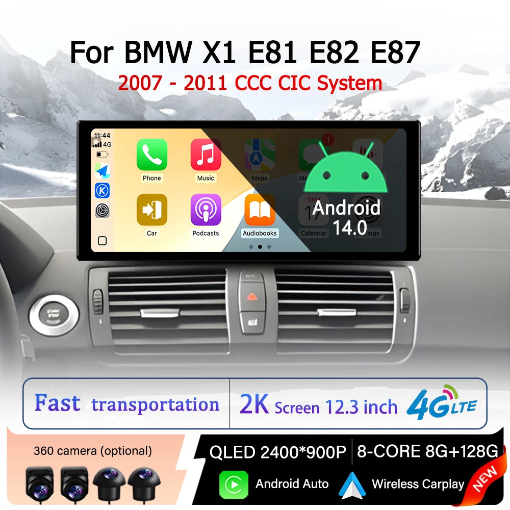 Android 14 for BMW X1 E81 E82 E87 2007 - 2011 CCC CIC System Carplay Intelligent Car Radio