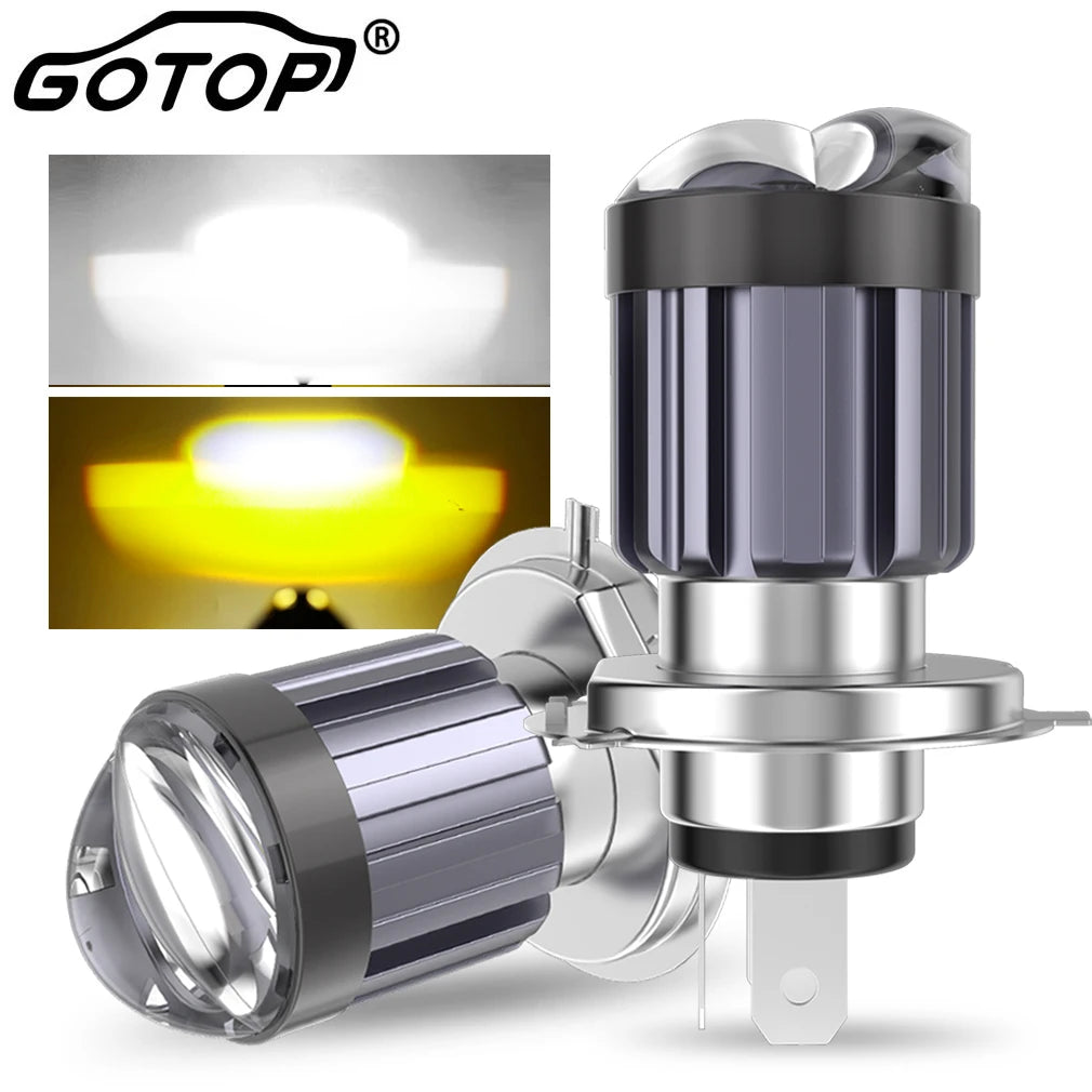 30000LM Motorcycle Headlight LED BA20D H6 H4 Bulbs Double Lens White Yellow Hi Lo Lamp CSP