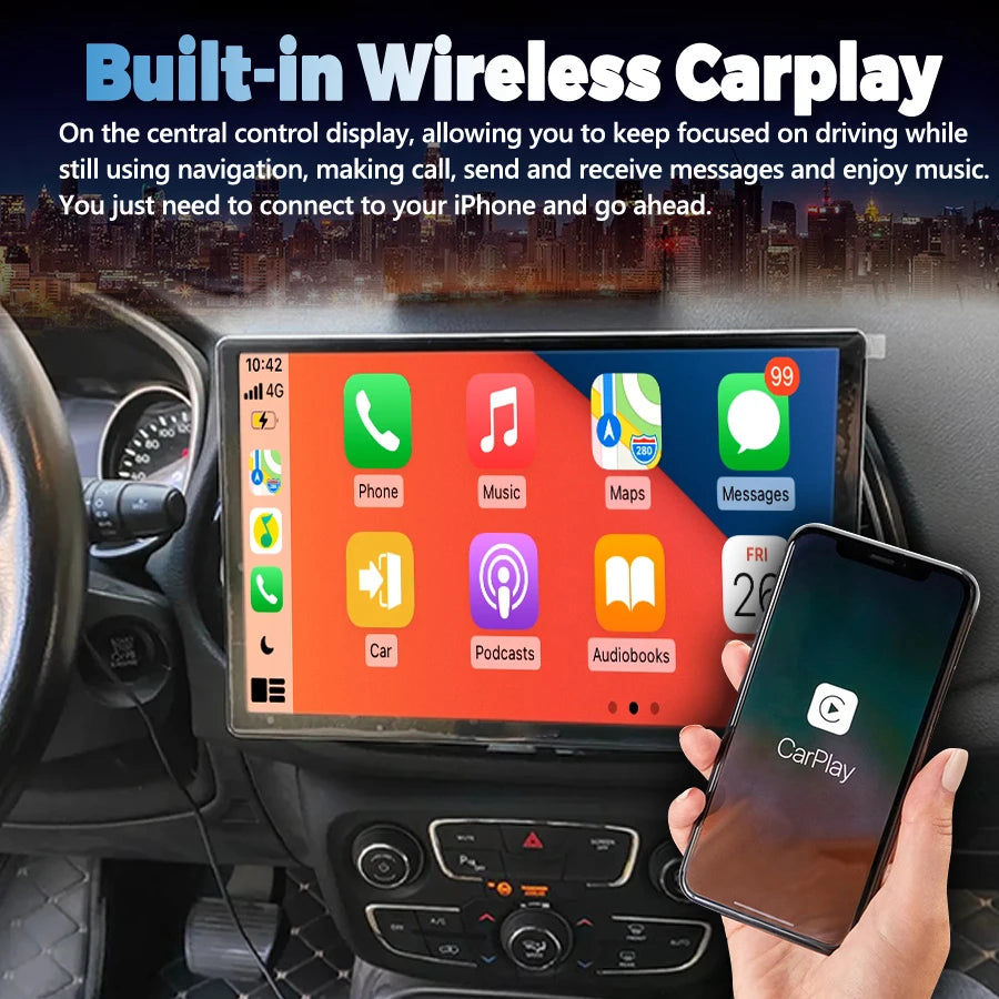Car AutoRadio13.3inch For Jeep Compass Android 14 Multimedia Navigation GPS Player WIFI+4G | AUTOKITSHOP