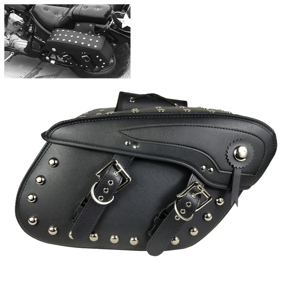 Universal Motorcycle Black Saddle Bag Rivet Bag Large Capacity Luggage Bag For Harley Touring Sa - Automotive LED Light