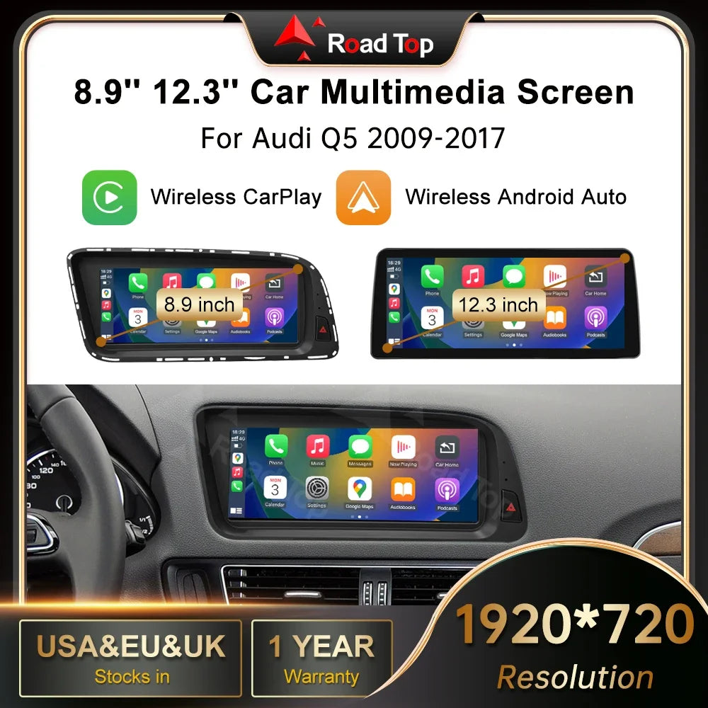 EU 12.3 RoadTop Wireless CarPlay Multimedia Ultra-thin Screen Android Auto For Audi Q5 200