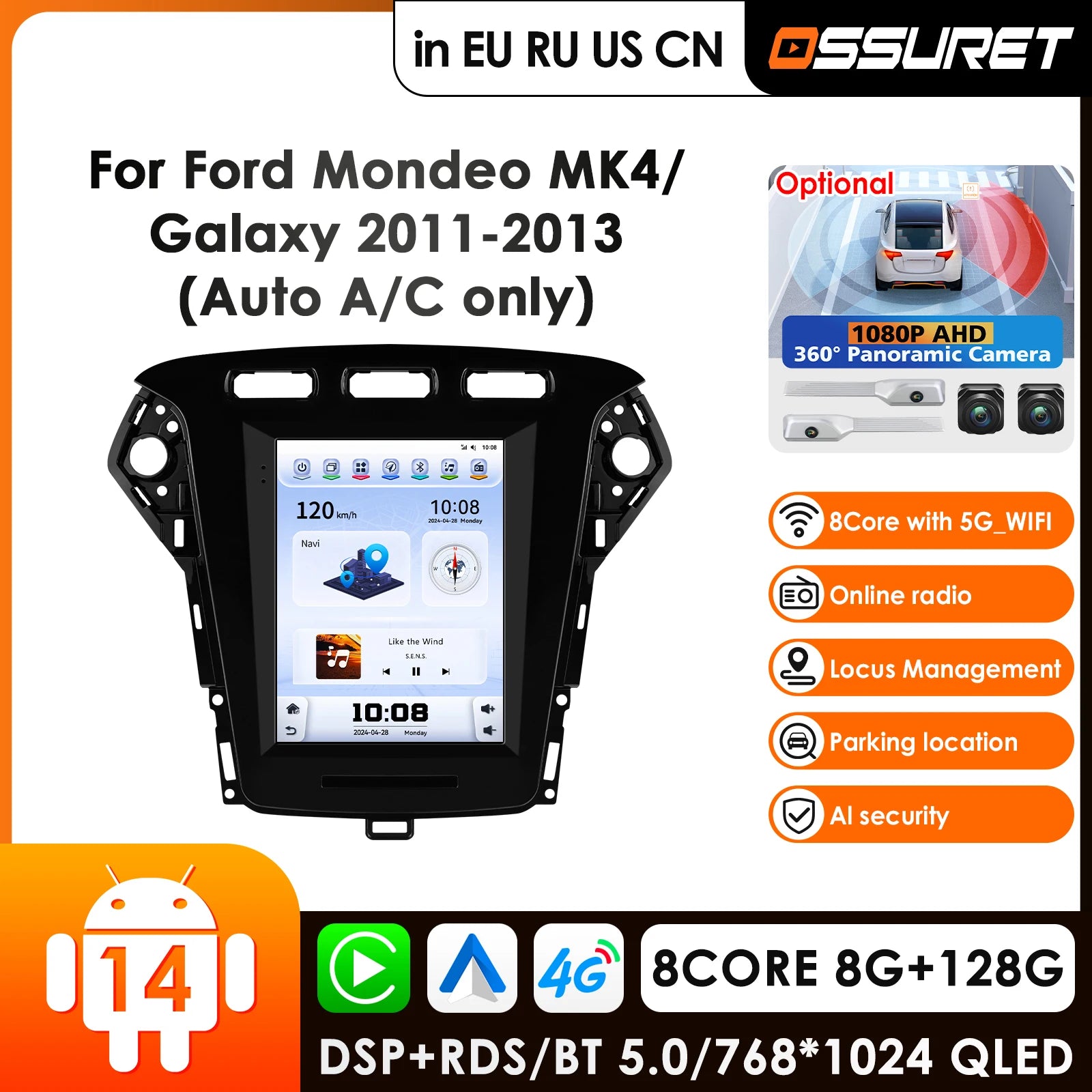 9.7" Wireless Carplay Android Auto Car Radio GPS for Ford Mondeo MK4 Galaxy 2011-2013 - DSP Stereo Multimedia