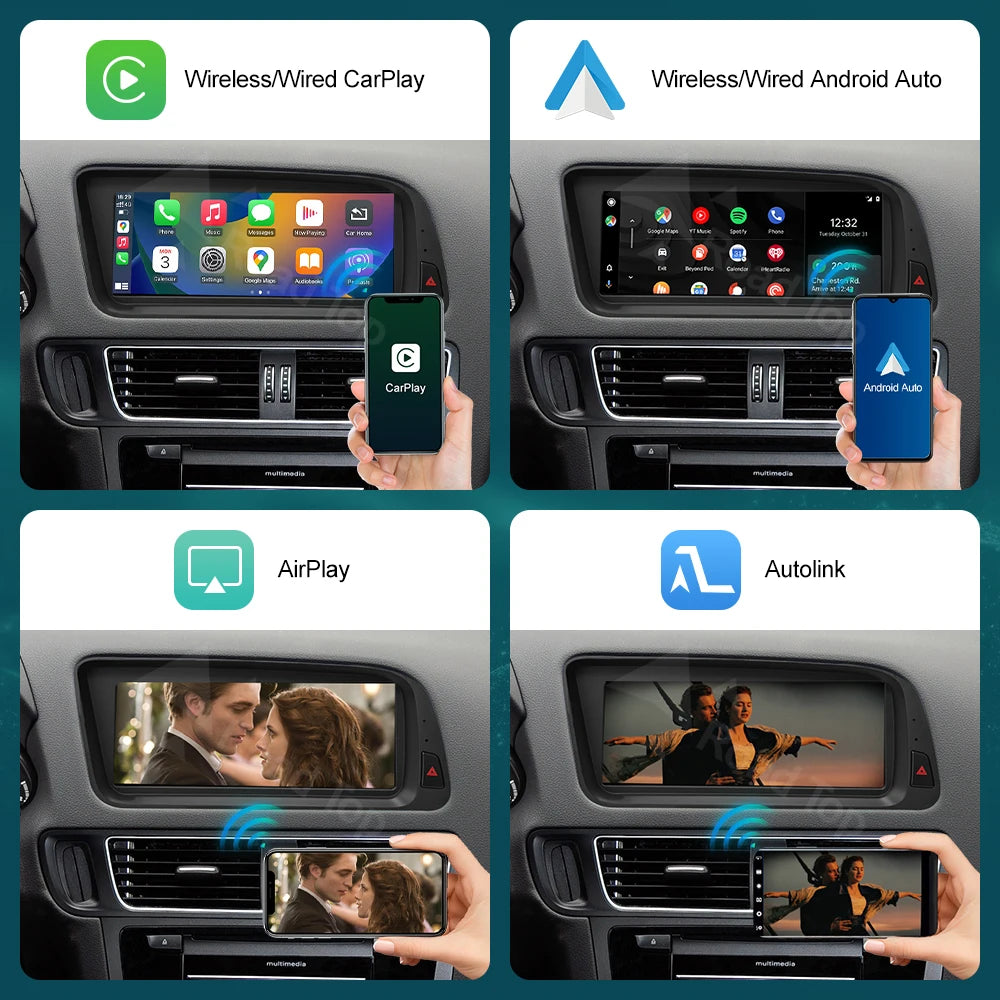 CN RoadTop Touch Ultra-thin Screen For Audi Q5 2009-2017 Wireless CarPlay Multimedia Andro