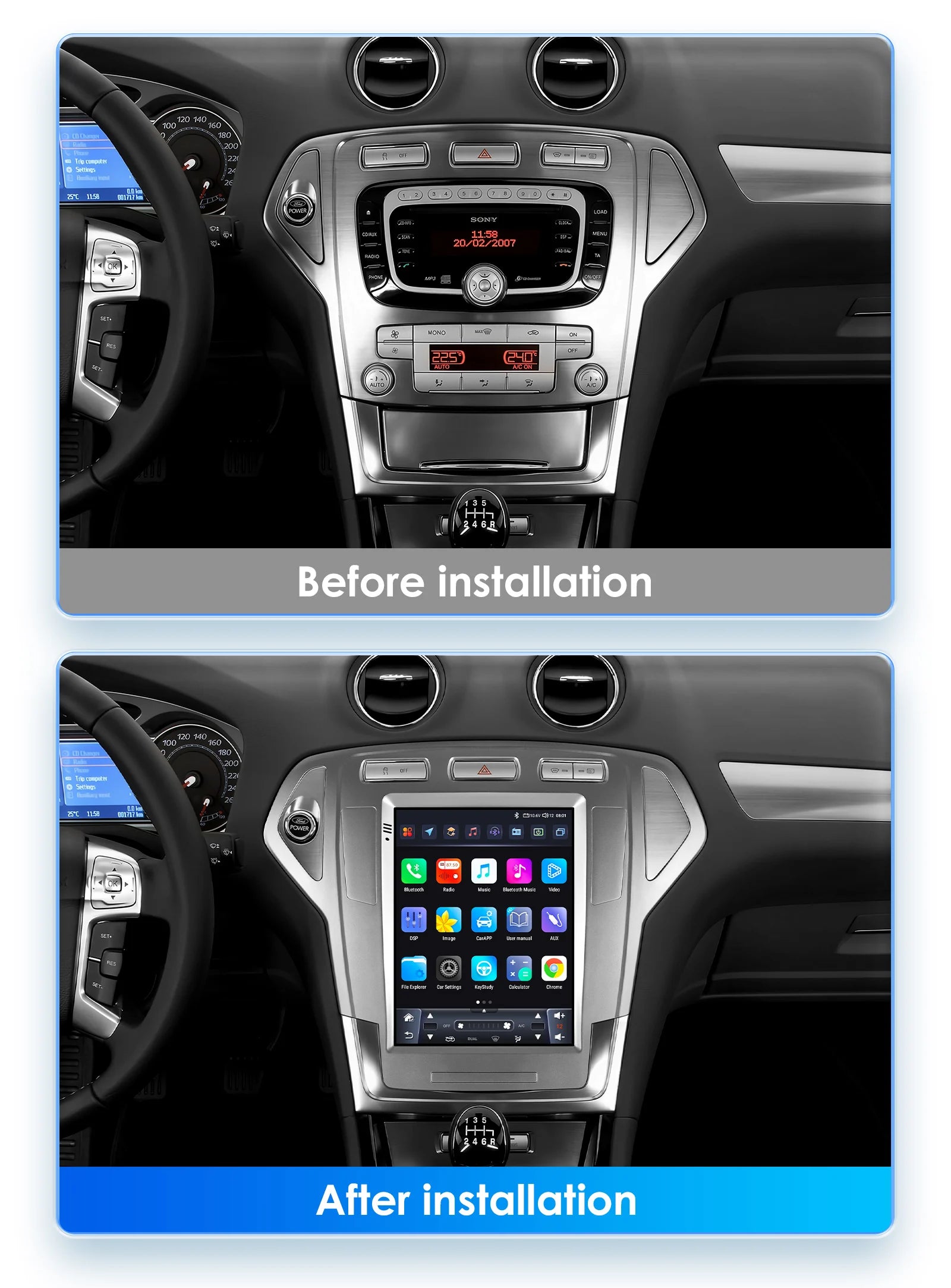 9.7'inch 2Din Android13 Car Radio For Ford Mondeo mk4 Galaxy A/C 2007-2010 Car Player GPS