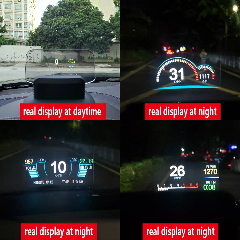 OBD+GPS C1 Car Navigation Projection HUD Head Up Display Speedometer Water Temp KMH MPH Overspee - Automotive LED Light