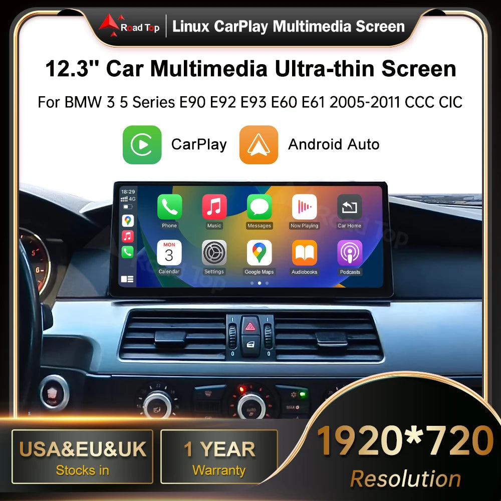 12.3 RoadTop Multimedia Ultra-thin Screen Wireless CarPlay Android-Auto For BMW Series 3 5