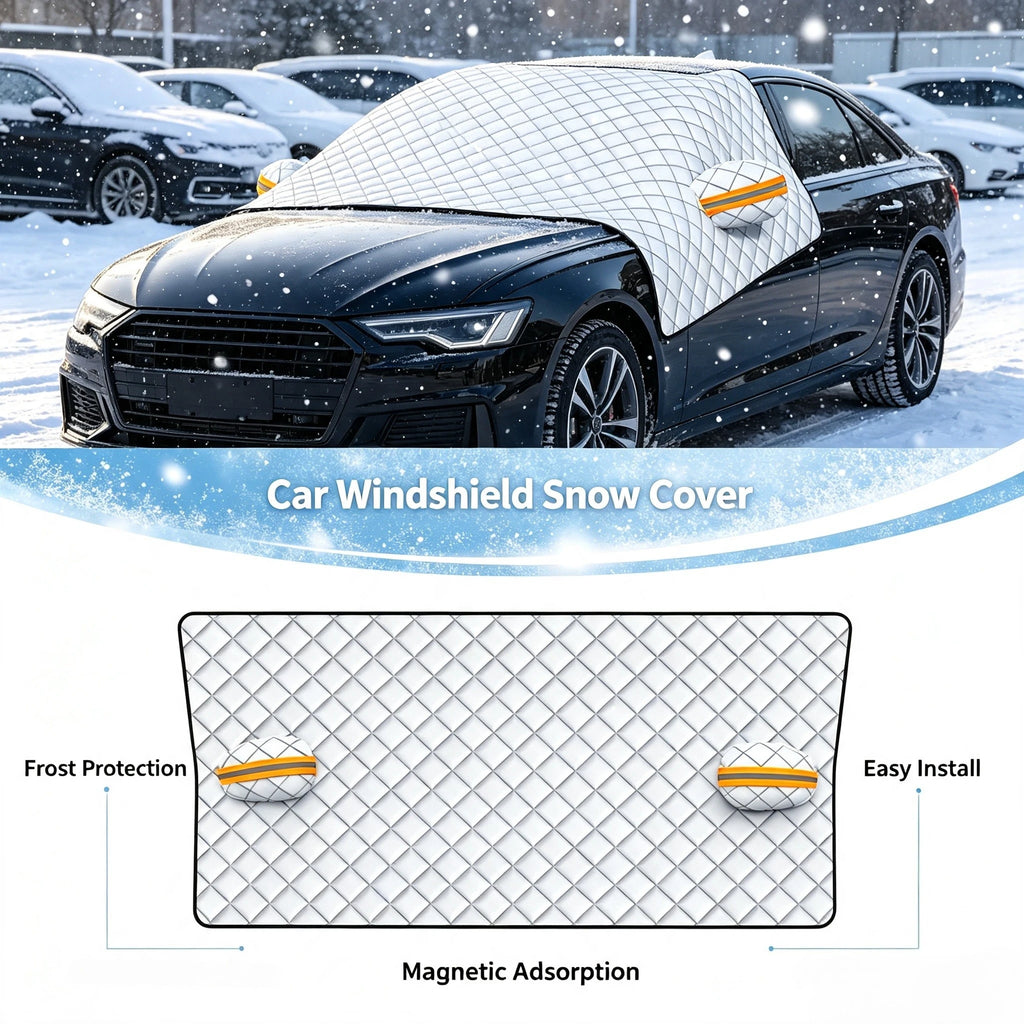 Waterproof Car Snow Frost Cover Quilted Windshield Sunshade With Mirror Pouches for Outdoor Vehi - Automotive LED Light