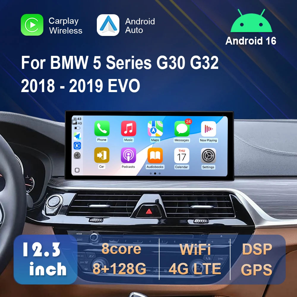 Android 16 for BMW 5 Series G30 G32 2018 - 2019 EVO System Carplay 4G Wifi GPS Car Radio V