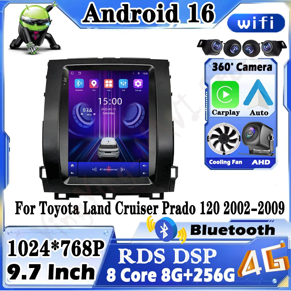 For Toyota Land Cruiser Prado 120 2002-2009 Car Radio Stereo Multimedia Video GPS Navigati