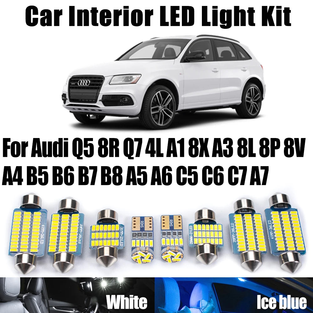 LED Interior Light Kit for Audi Q5 8R Q7 4L A1 8X A3 8L 8P 8V A4 B5 B6 B7 B8 A5 A6 C5 C6 C7 A7 Car Ceiling Trunk Bulb...