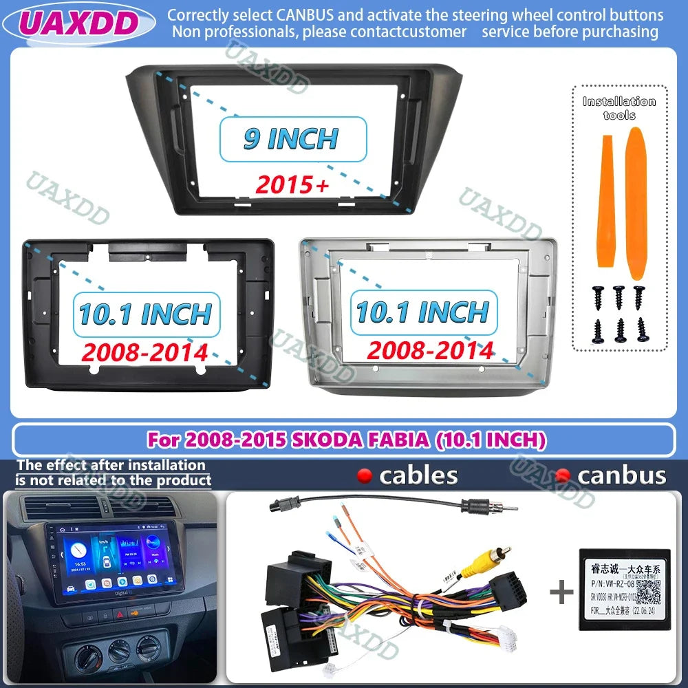 For 2008-2015 SKODA FABIA 9 10INCH Car stereo radio Android frame panel fascia cable harne