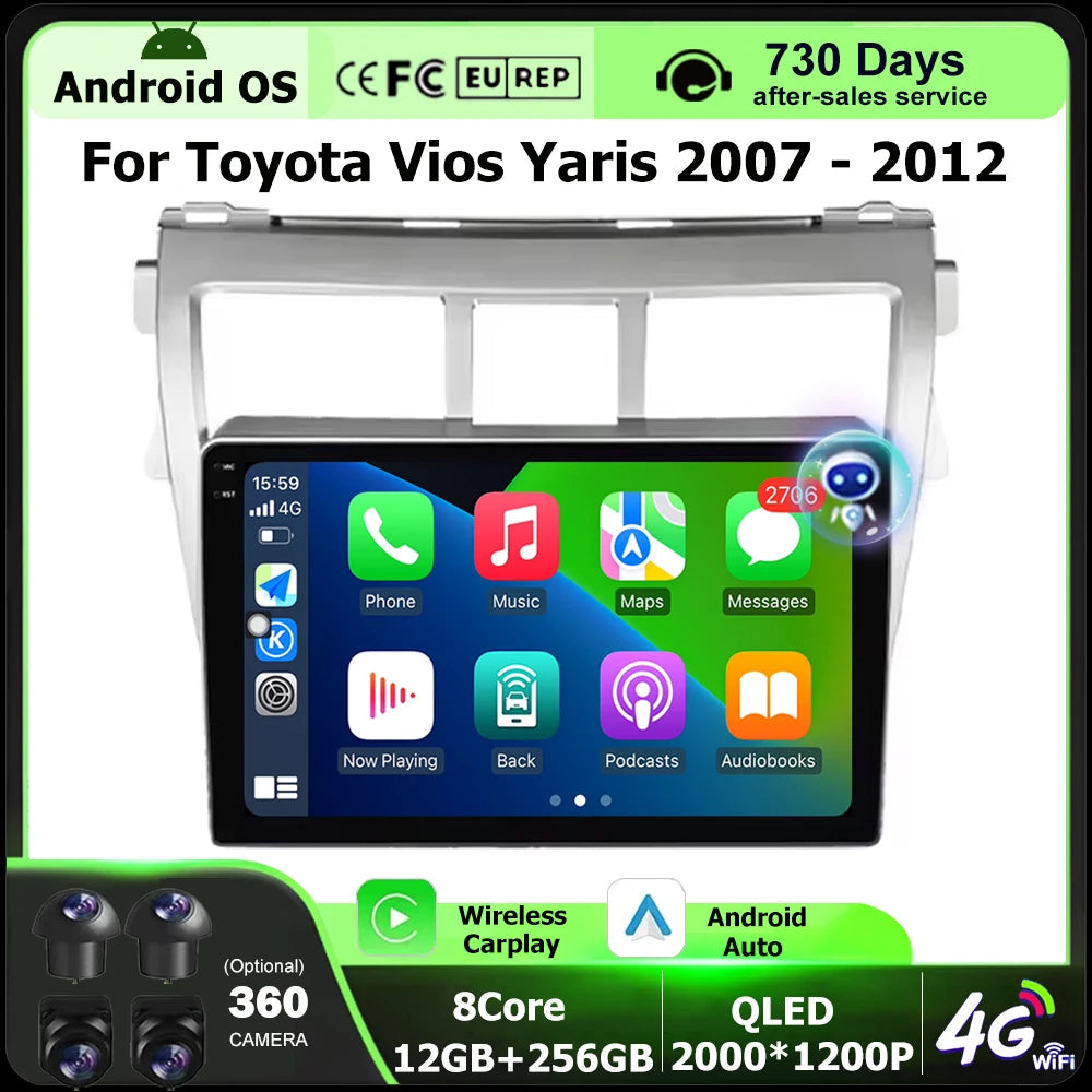 Car Radio Multimedia Video Player GPS Navigation For Toyota Vios Yaris 2007-2012 Android 1