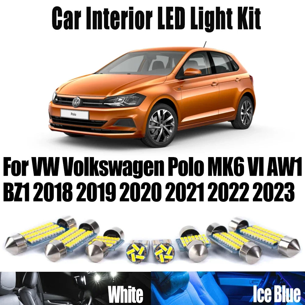 10-Piece LED Interior Light Kit for VW Volkswagen Polo MK6 VI AW1 BZ1 2018 - 2020 - Canbus Dome Map Door Trunk Bulbs ...