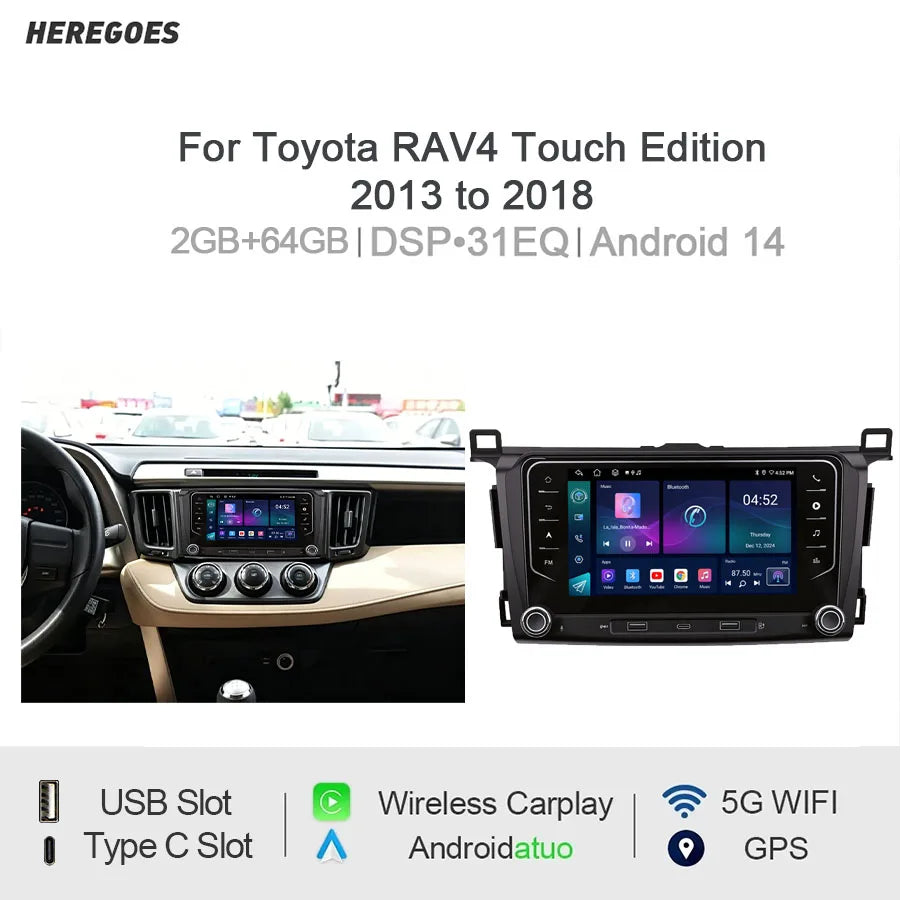 7" Android Car Radio GPS for Toyota RAV4 Touch Edition 2013-2018 - CarPlay, Android Auto, Bluetooth, Steering Control