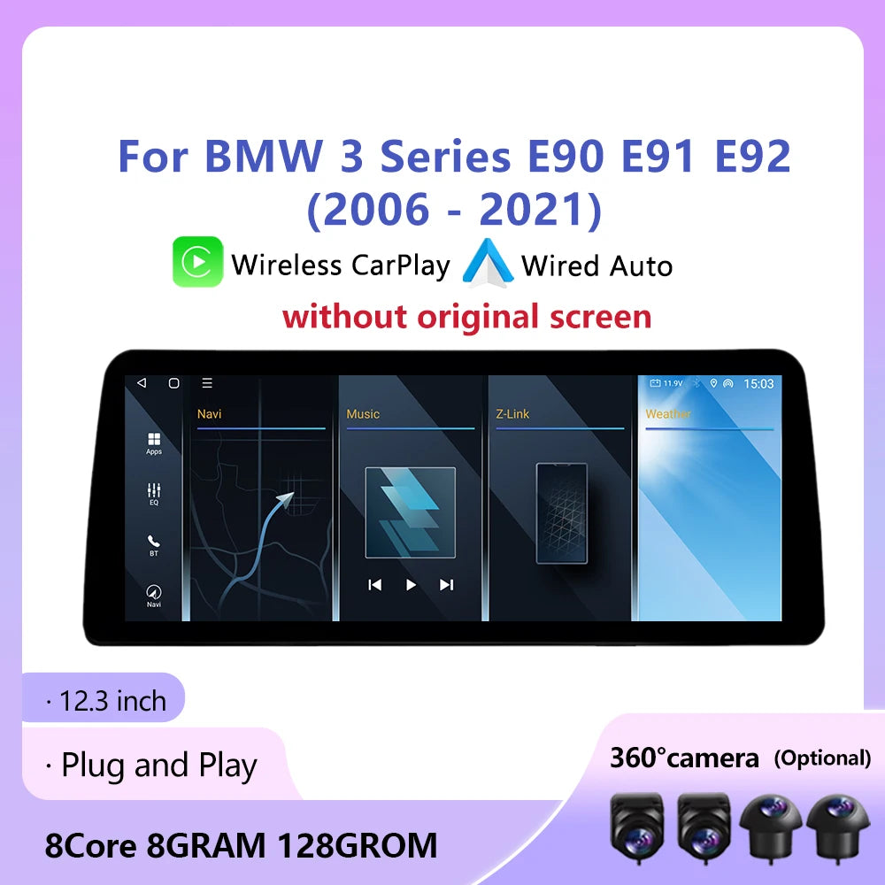 Android AUTO 12.3inch For BMW 3 Series E90 E91 E92 2006- 2021 Wireless Carplay Car Multime