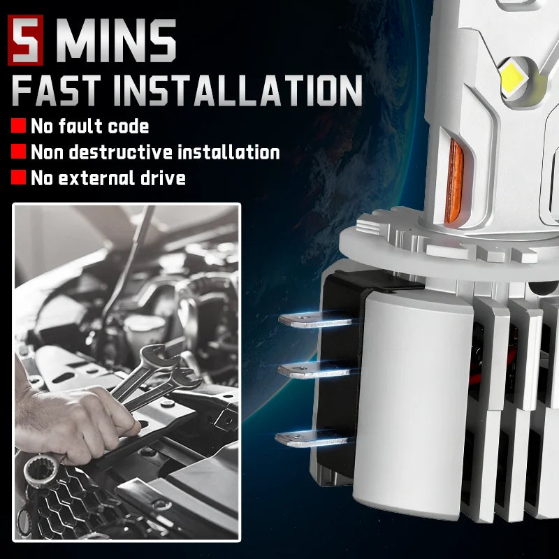 H15 LED Car Headlight High Beam Day Driving Running Light 12V 6000K White Turbo Auto Lamp