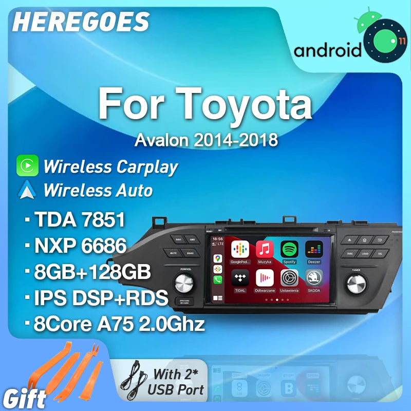 8" Car Radio GPS Android 11.0 IPS DSP for Toyota Avalon 2012-2018 - 128GB 1280*720 Bluetooth CarPlay Stereo