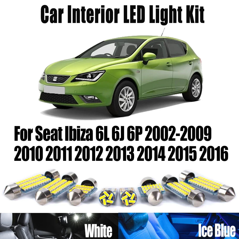 LED Interior Light Kit for Seat Ibiza 6L 6J 6P 2002-2014 - Canbus Dome Map Door Trunk Bulbs | AUTOKITSHOP