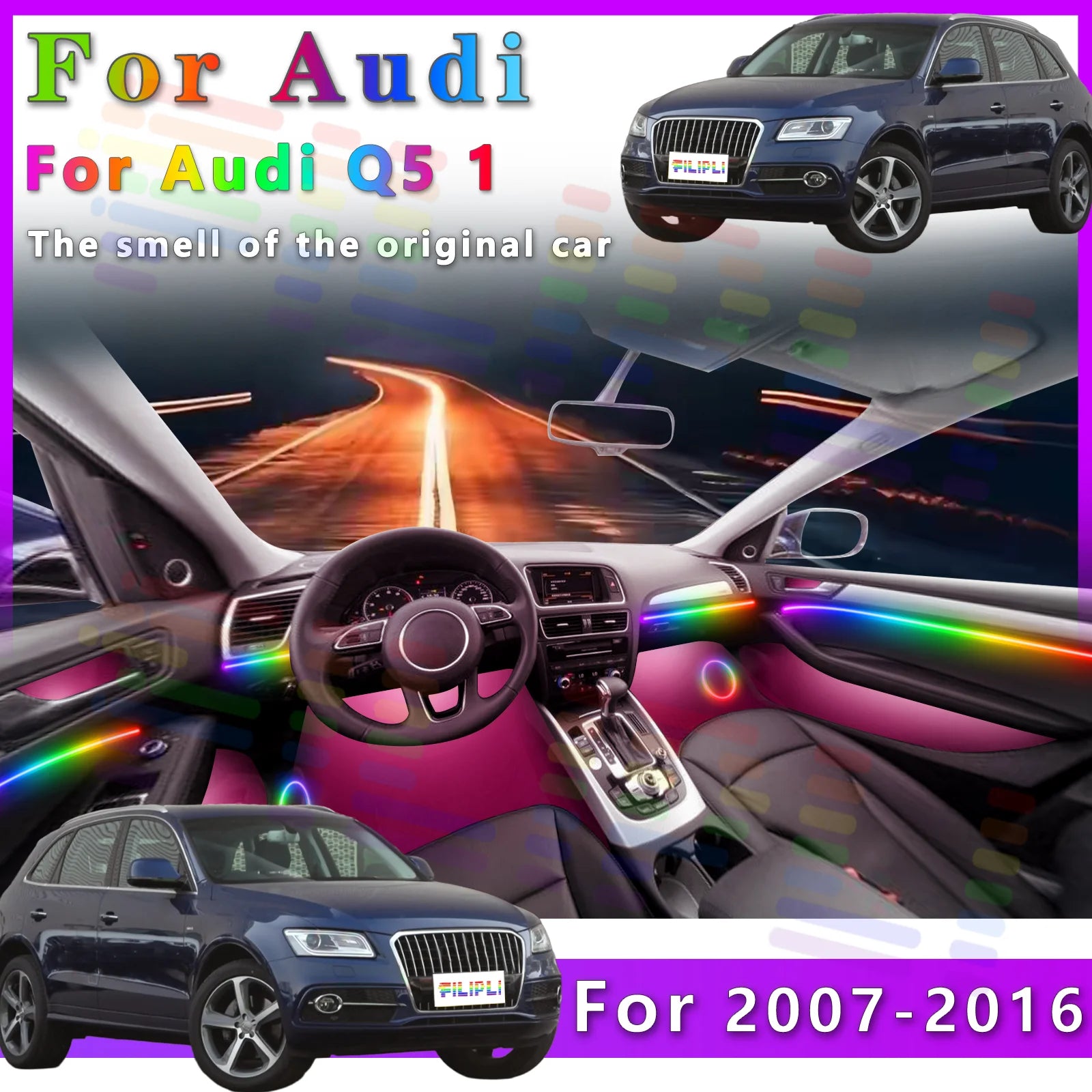 64 Colors - Ambient Light - for Audi Q5 2007-2016 - App Control - Car Interior Lighting | AUTOKITSHOP