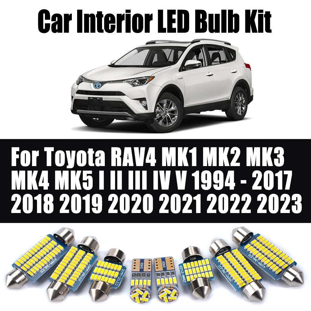 LED Interior Light Kit for Toyota RAV4 MK1 MK2 MK3 MK4 MK5 I II III IV V 1994 - 2017 - Canbus Dome Map Door Trunk Bul...