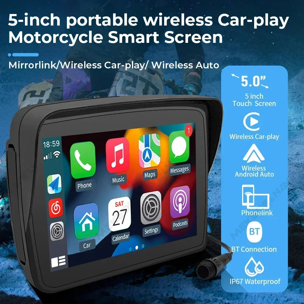 5-inch Touch Screen Motorcycle Gps Navigation IP67 Waterproof Wireless CarPlay Android Aut | AUTOKITSHOP