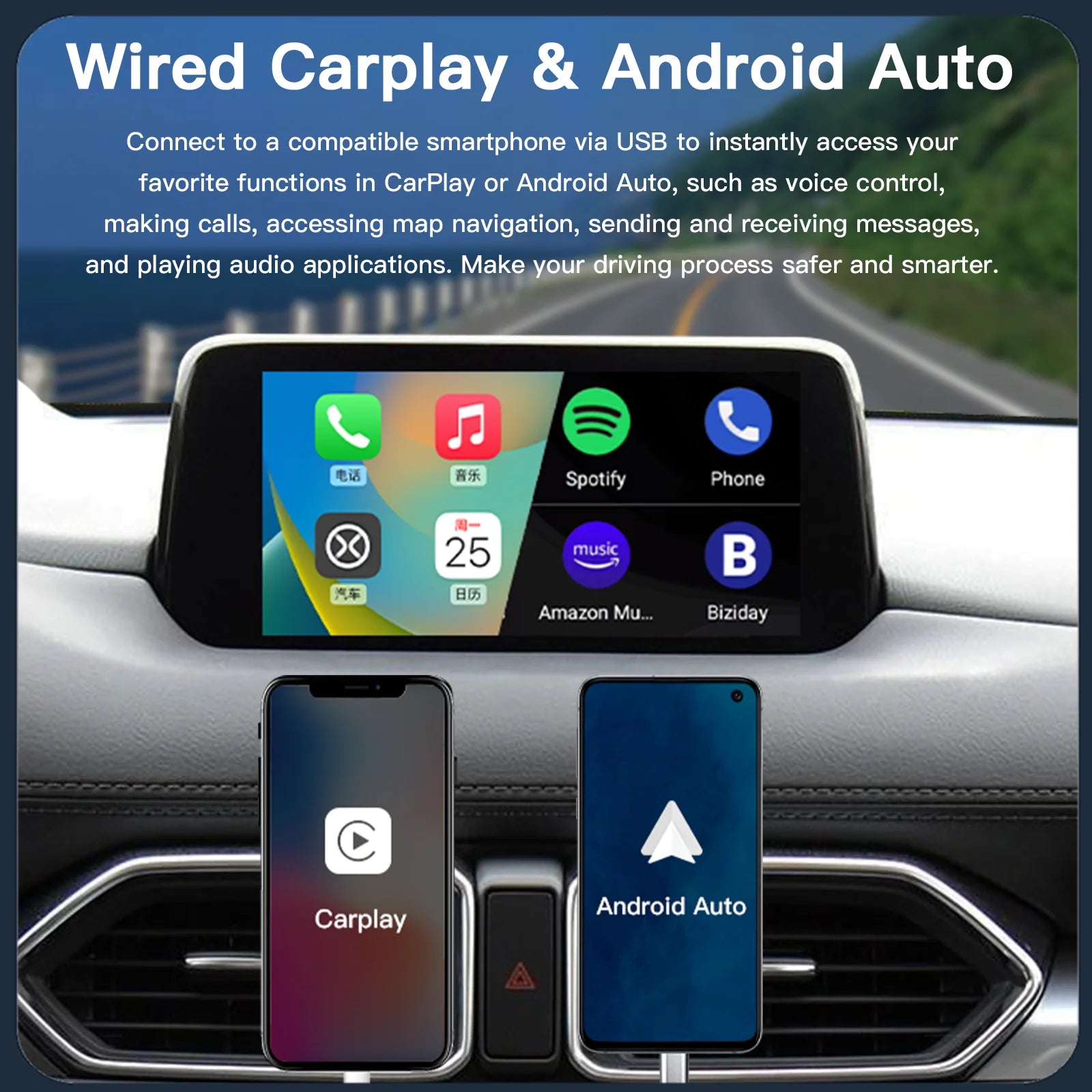 P2 Wired or P3 Wireless For CarPlay Android Auto adapter USB Hub OEM Retrofit Mazda 2 3 6