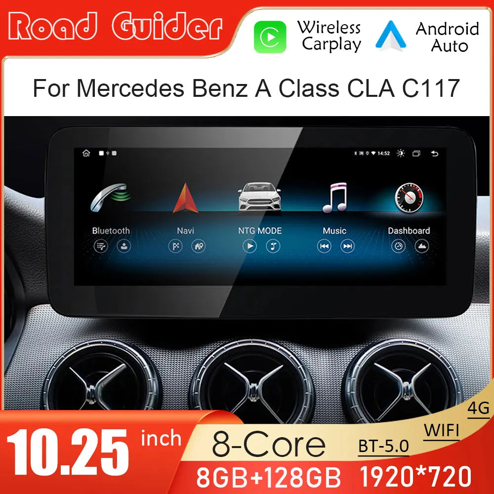 10.25inch Android 14 Car Radio For Mercedes Benz A Class CLA W176 C117 GLA X156 4.5/5.0 Sy
