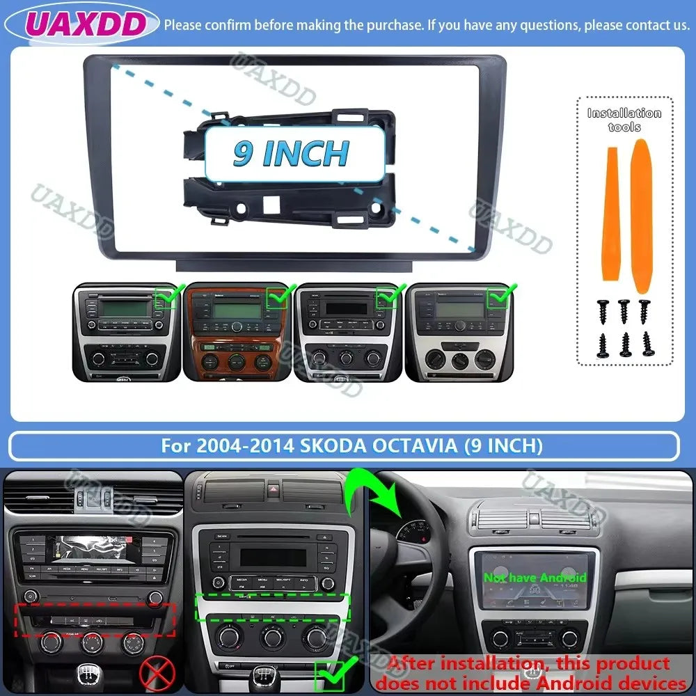 FOR 2004-2014 SKODA OCTAVIA 9INCH 2 Din Car Stereo Radio Android Frame Panel Fascia Cable