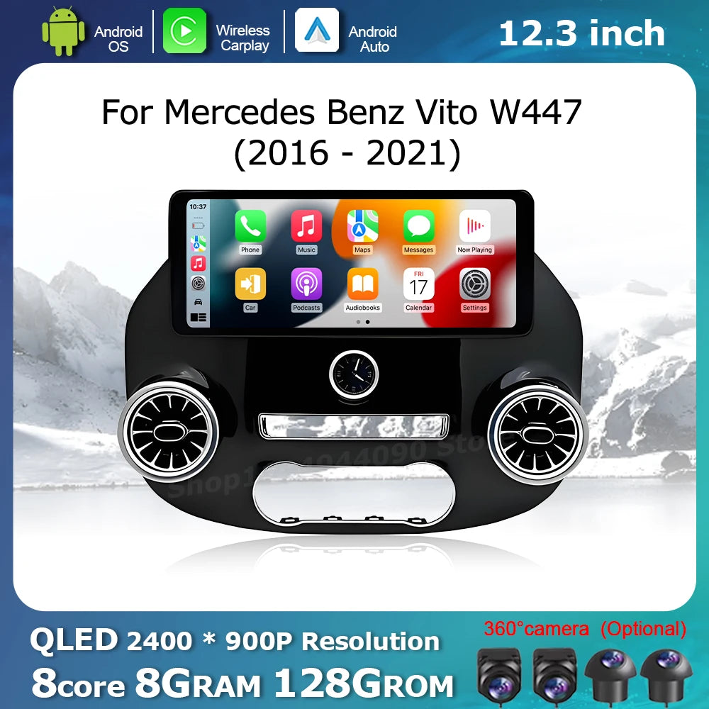 Car Display Screen for Mercedes Benz Vito W447 2016 - 2021 Multimedia Radio Player GPS Nav