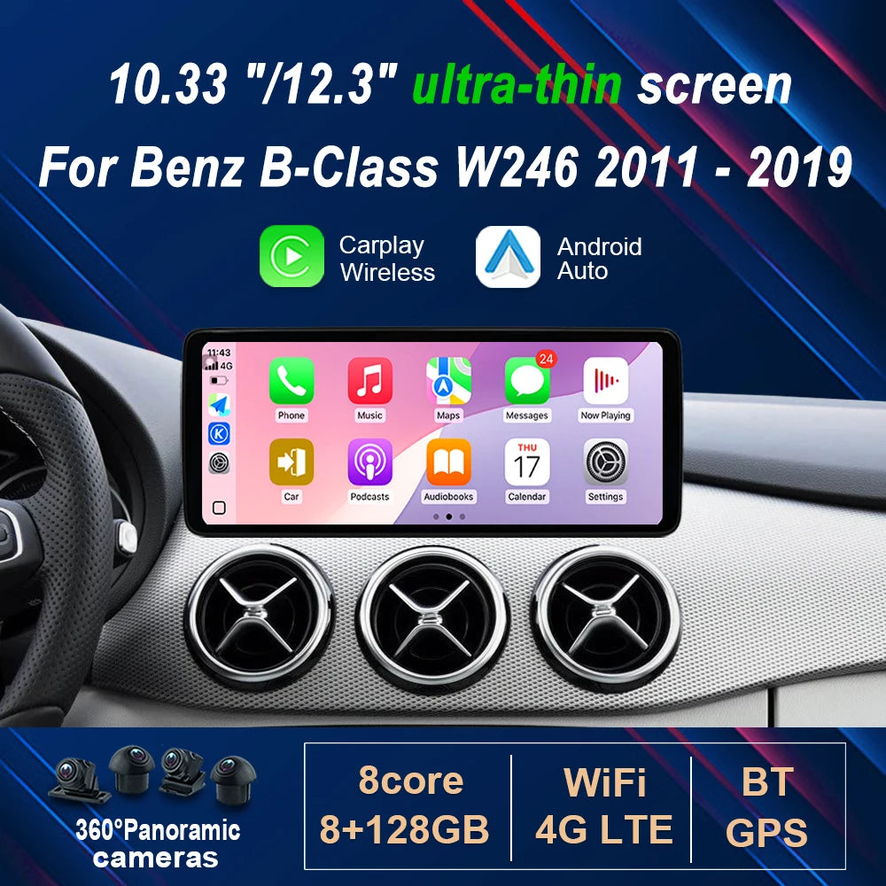 for Mercedes Benz B-Class W246 W245 2011 - 2019 Android 14 Wireless Carplay Car Radio Vide