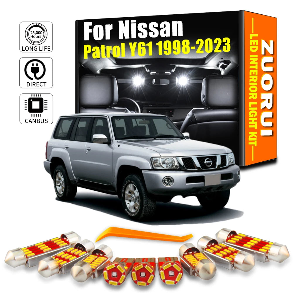 10-Piece LED Interior Light Kit for Nissan Patrol Y61 1998- 2017 - Canbus Dome Map Door Trunk Bulbs | AUTOKITSHOP