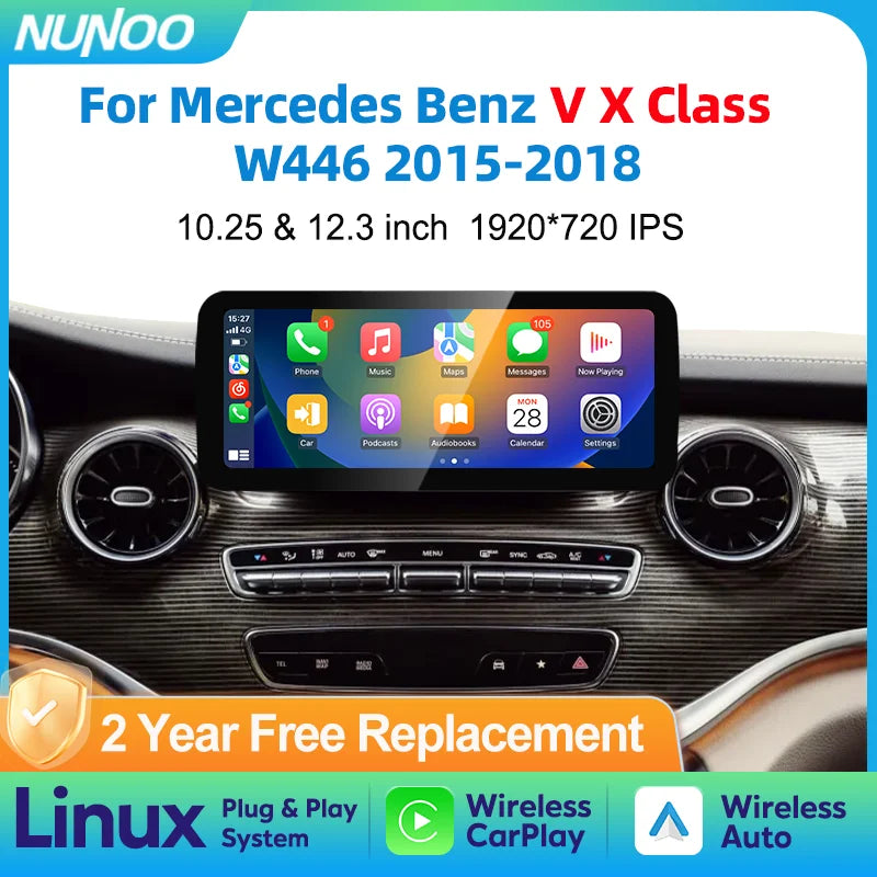 Linux Wireless Carplay Android Auto Screen For Mercedes Benz V X Class W446 2015-2018 Car