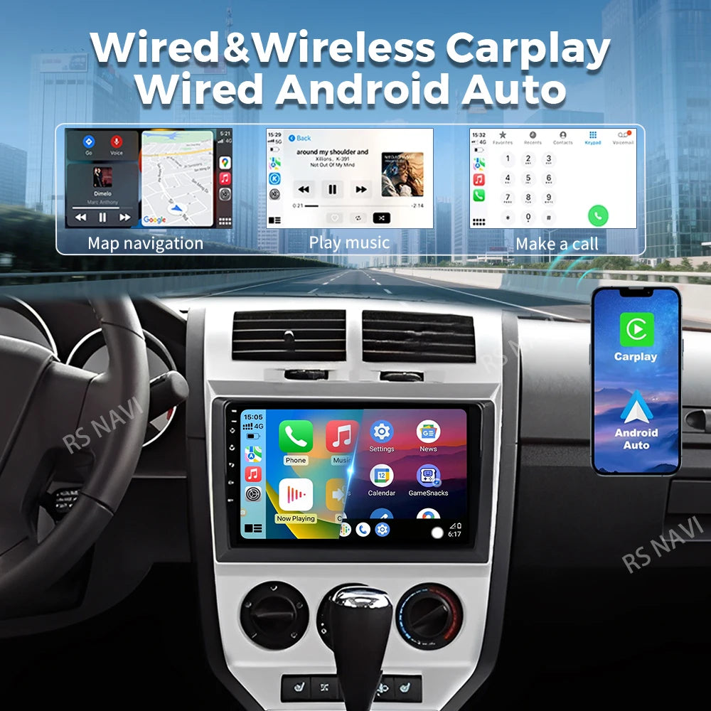Android 16 For Dodge Caliber 2007 - 2012 2K QLED Android Car Radio Multimedia Video Player