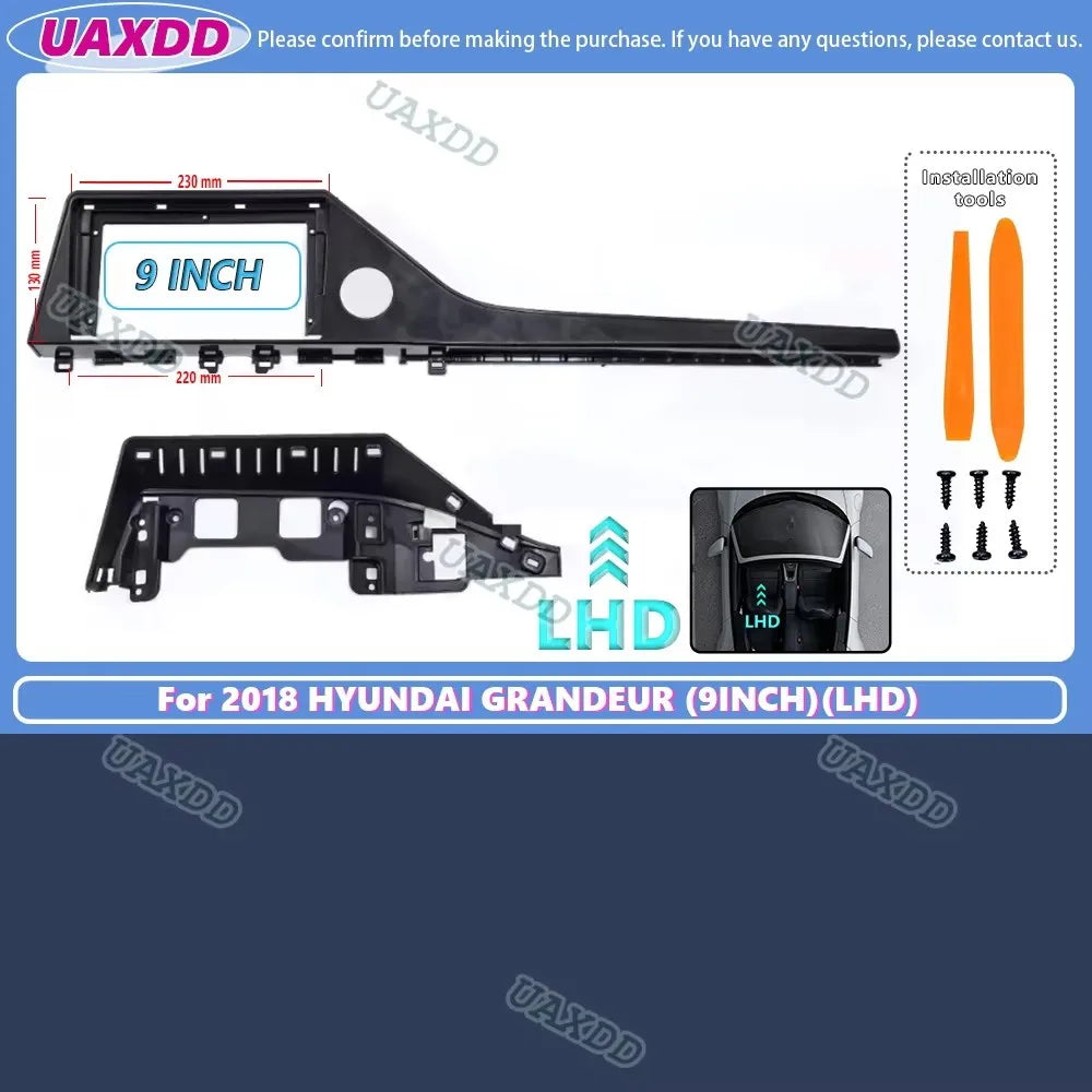 For 2018 HYUNDAI GRANDEUR 9INCH 2 Din Car radio Android frame Center fascia cable video ha