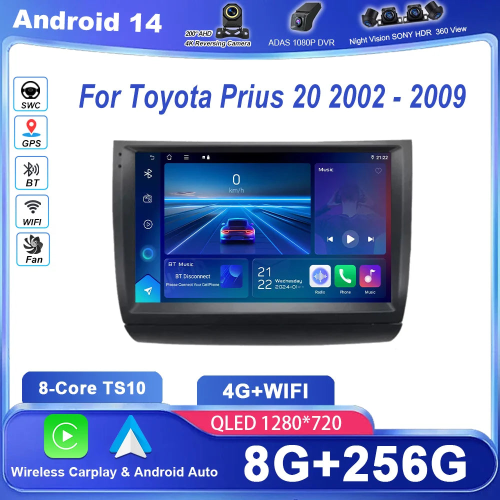 Android Stereo Radio For Toyota Prius 20 2002 -2009 Auto High-Performance CPU Wireless Car