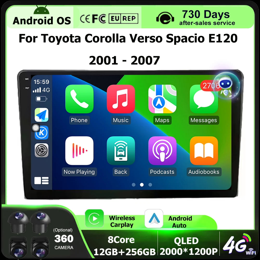 Car Radio Multimedia Video Player GPS Navigation For Toyota Corolla Verso Spacio E120 2001