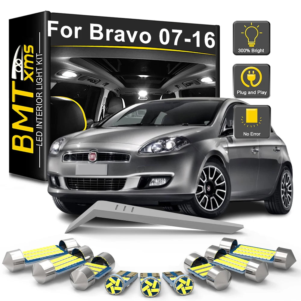 10-Piece LED Interior Light Kit for Fiat Bravo 2007-2011 - Canbus Dome Map Door Trunk Bulbs | AUTOKITSHOP