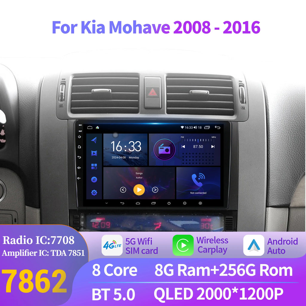 For Kia Mohave 2008-2016 Wireless BT CarPlay Android 14 Radio Car Multimedia Player 7862S