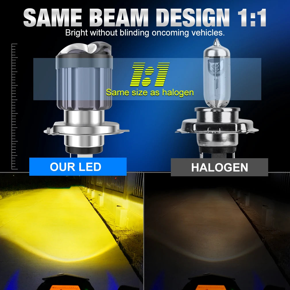 30000LM BA20D H6 H4 LED Motorcycle Headlight Bulb Scooter Lights Double Fisheye Lens CSP M