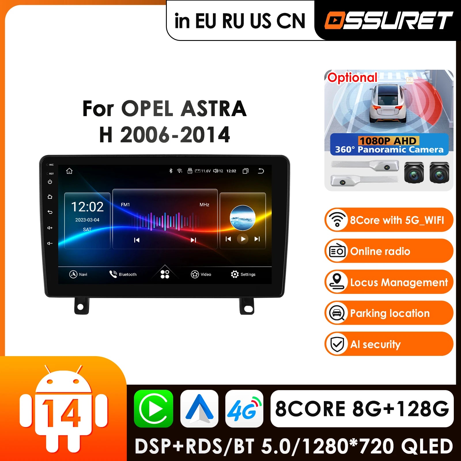 9" Car Radio GPS for OPEL ASTRA H 2006-2014 Android Auto CarPlay Multimedia Player - Bluetooth WIFI FM RDS 4G Navigation