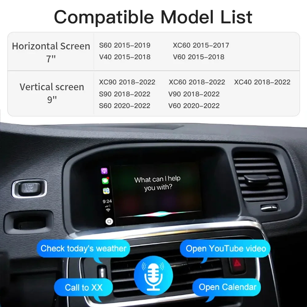 For Volvo XC60 XC70 S60 S80 V60 V70 V40 Wireless Carplay Android Auto Modulo AI Box Decode | AUTOKITSHOP